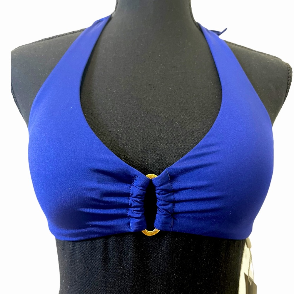 NWT - Trina Turk Swim & Spa Collection Halter Tie Bikini Top in Blue and Gold